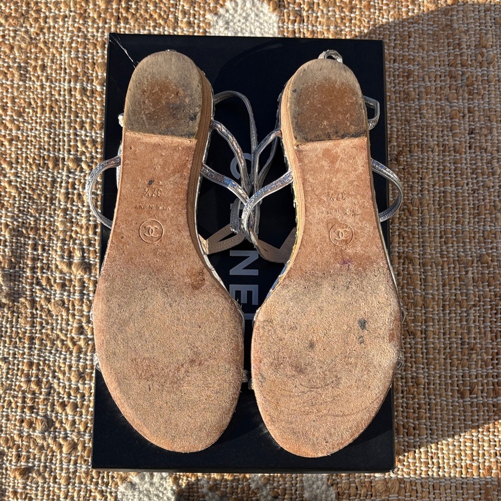 CHANEL Metallic Silver Women's Sandals - Picture 8 of 9